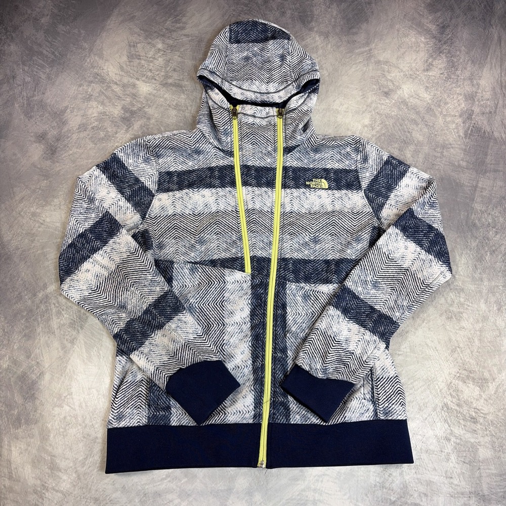 The North Face Full Zip Hoodie Womens L Navy White Chevron Fleece Jacket